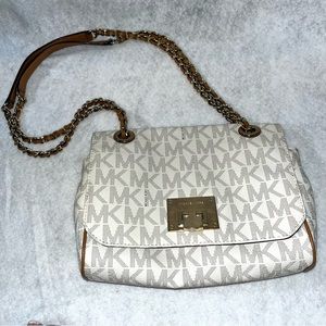 Michael Kors white logo purse with chain crossbody adjustable shoulder bag
